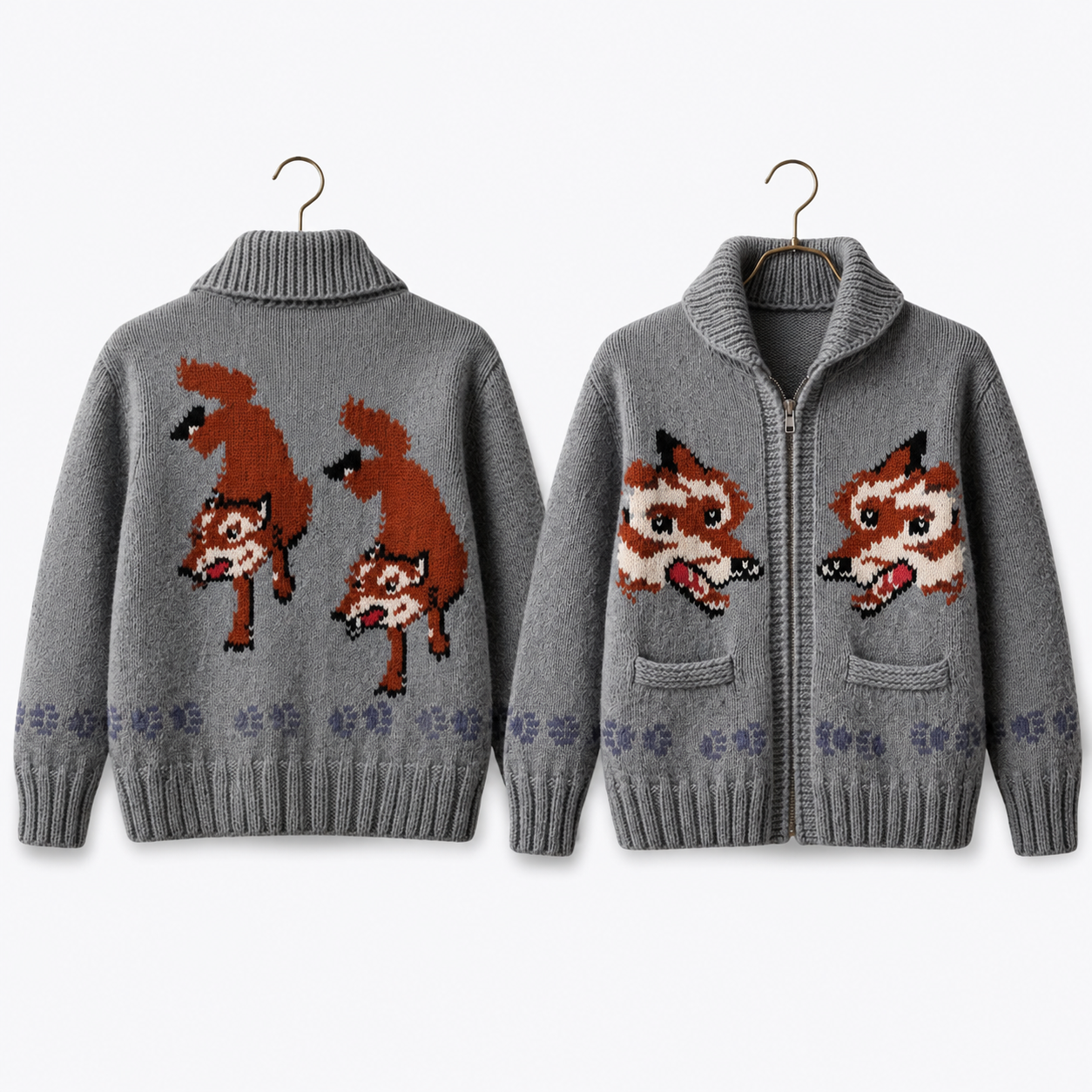 Everjacket Men’s Wolf Nordic Zip-Up Wool Blend Cardigan Sweater – Grey