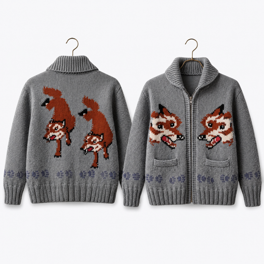 Everjacket Men’s Wolf Nordic Zip-Up Wool Blend Cardigan Sweater – Grey
