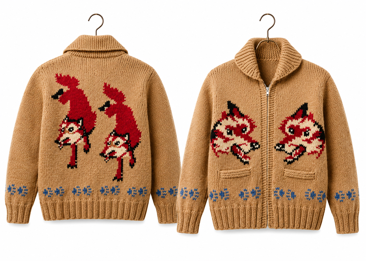 Everjacket Men’s Wolf Nordic Zip-Up Wool Blend Cardigan Sweater – Camel